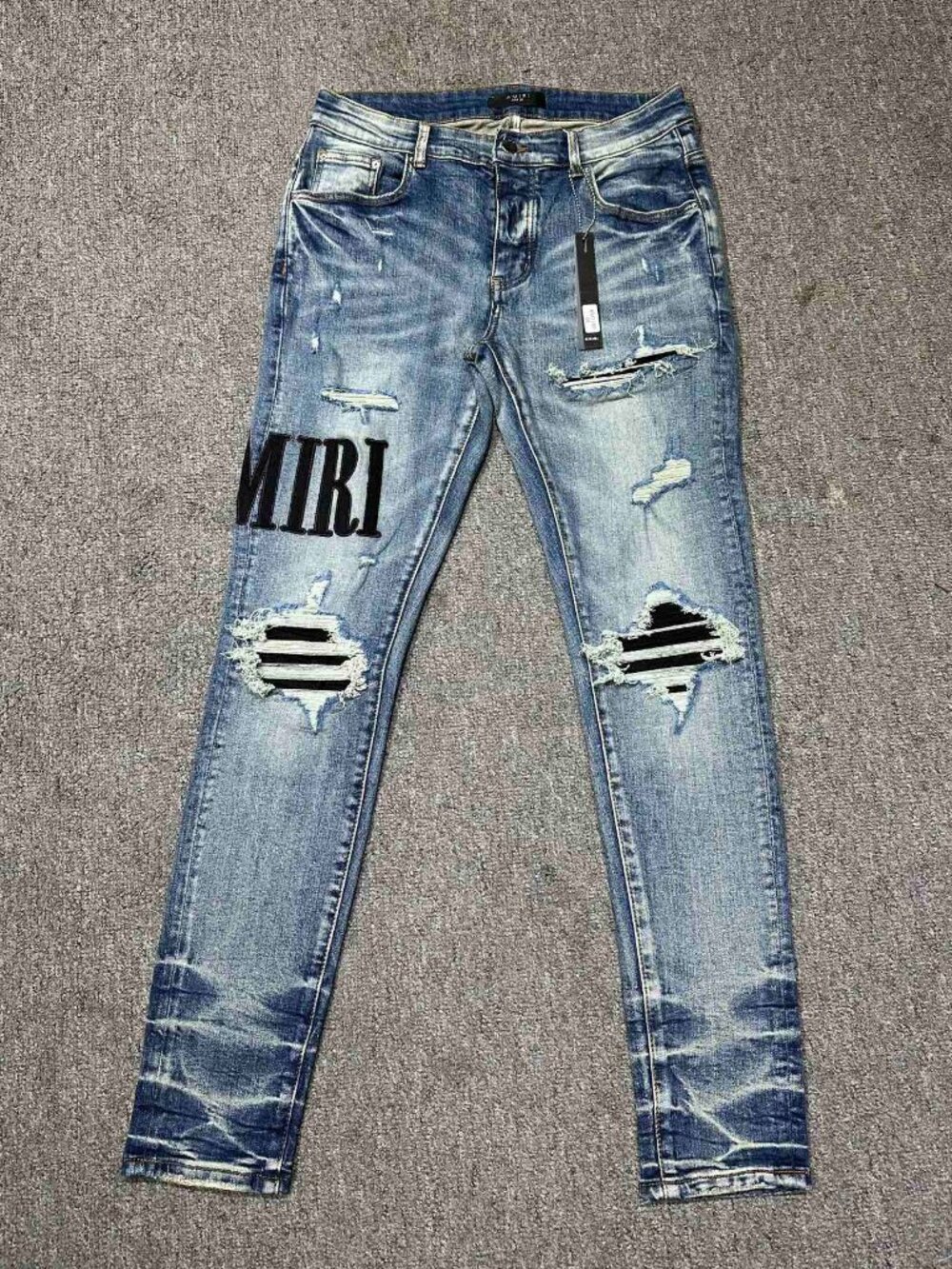 AMIRI Ripped Black Casual Light Blue Straight Slim Jeans